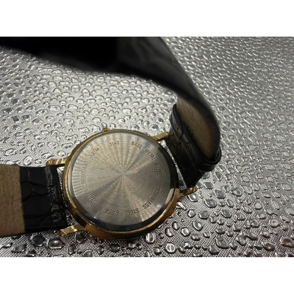 Speidel Gold Tone Black Dial Roman Numeral‎ Quartz Dress Watch Mens Womens